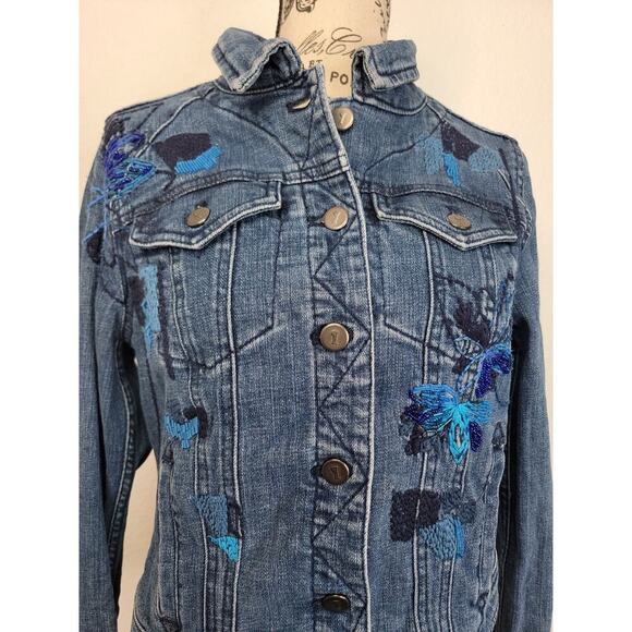 Anthropologie Pilcro Denim Trucker Jacket Size Small Embroidered Bling Boho 90s - Picture 4 of 12